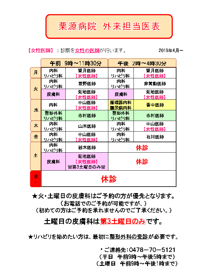 外来担当医表